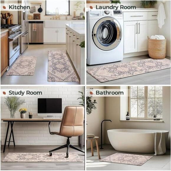 FRESHMINT Anti Fatigue Kitchen Mats Set Waterproof Cushioned Boho Rugs - Picture 7 of 8